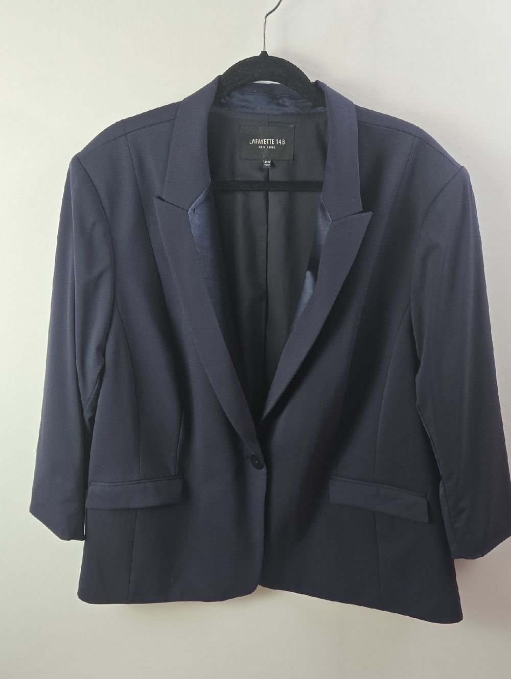 Lafayette 148 New York Navy Single-Button Blazer With Satin Detail Sz 24W Classy